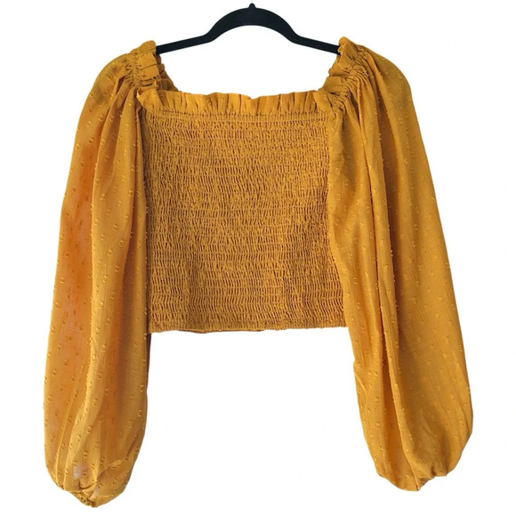 TULAROSA | NWOT SMOCKED CROP TOP BALLOON SLEEVES RUFFLE NECK SAFFRON | SMALL - Picture 6 of 9